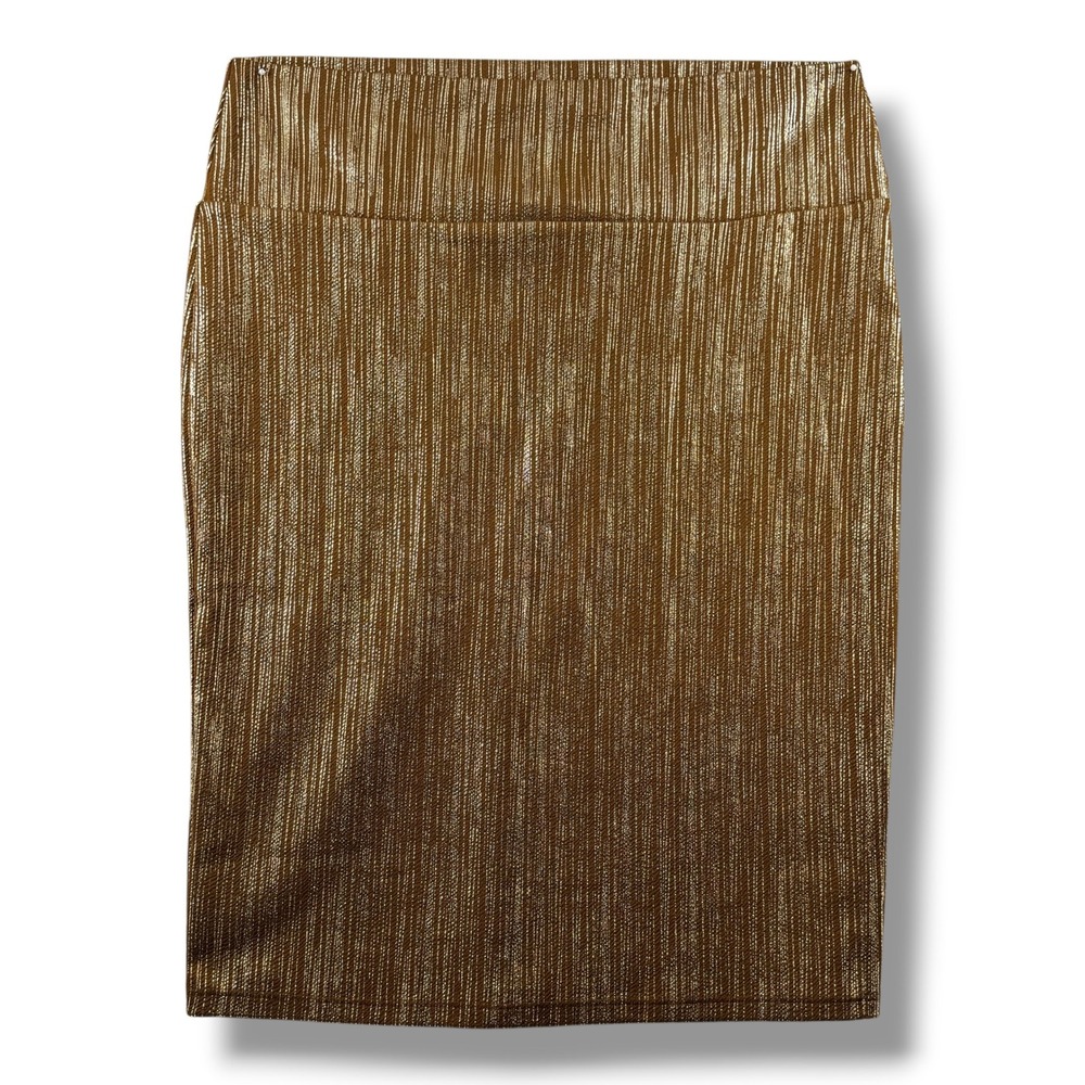LuLaRoe Cassie Pencil Skirt XL Metallic Bronze Gold Ribbed Bodycon NWT